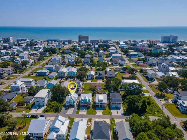 aerial view with a residential view and a water view