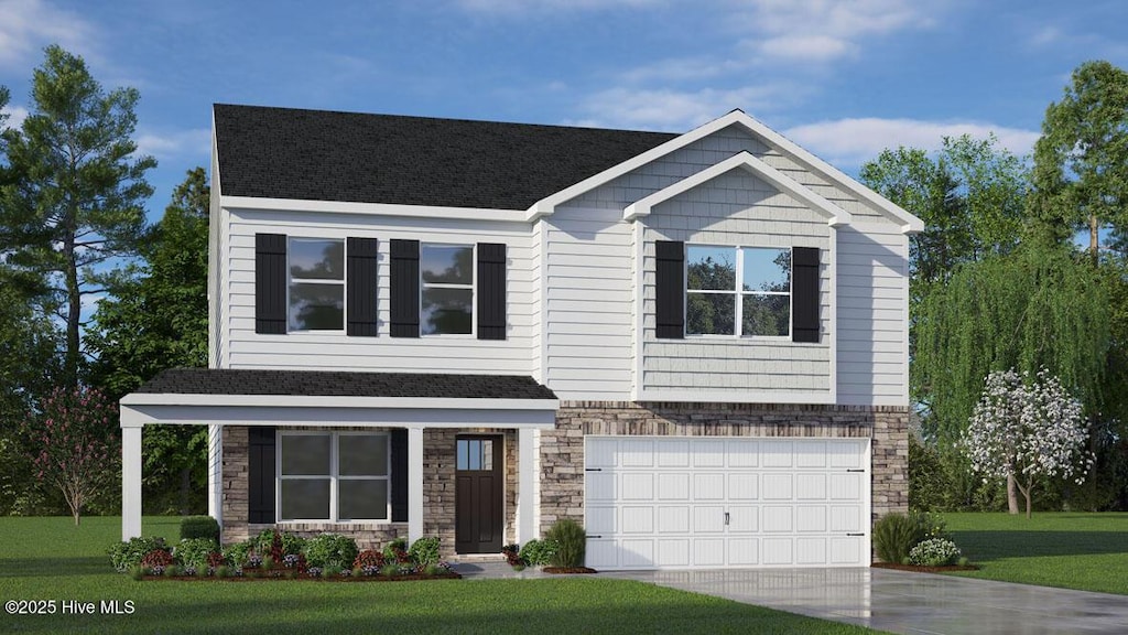 craftsman-style house featuring a garage and a front yard