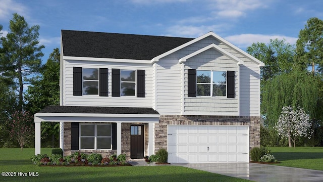 craftsman-style house featuring a garage and a front yard