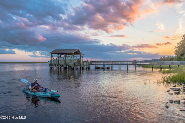 dock area featuring a water view