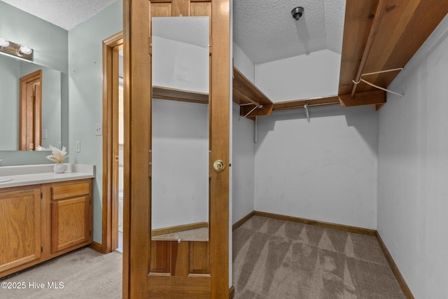 spacious closet with light colored carpet