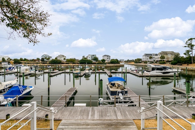 dock area featuring a water view