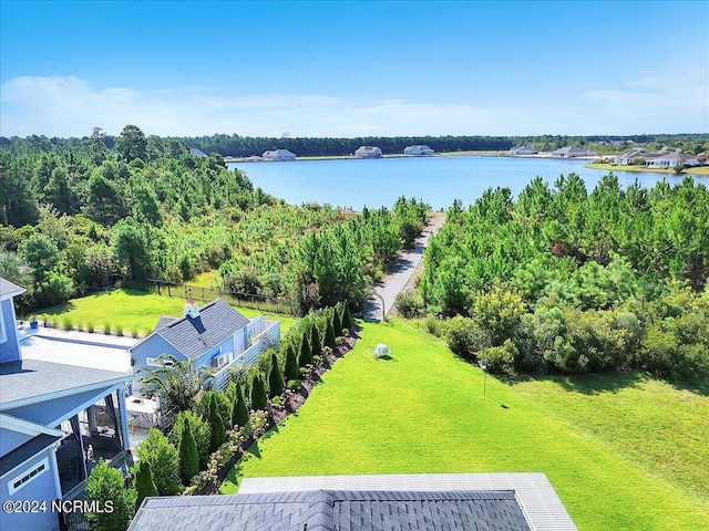 bird's eye view featuring a water view