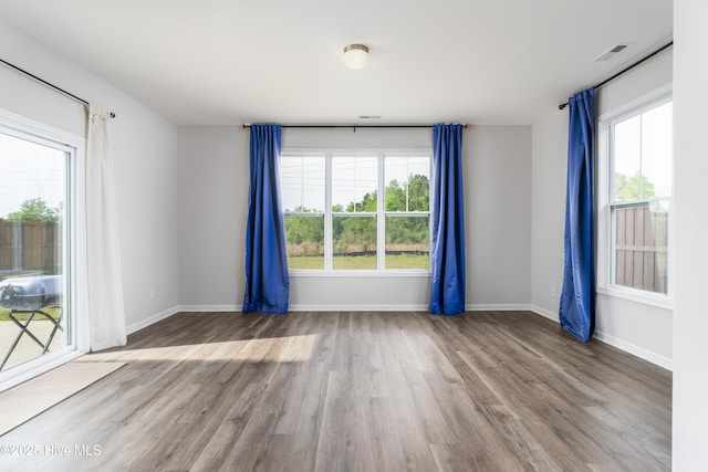 spare room featuring wood-type flooring