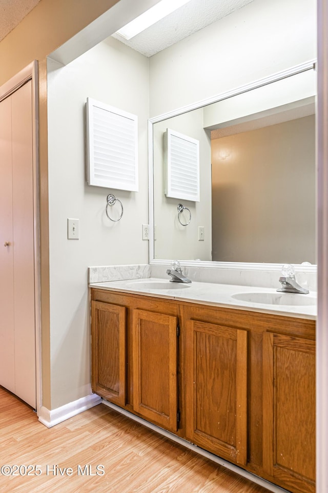 bathroom featuring vanity and wood-type flooring