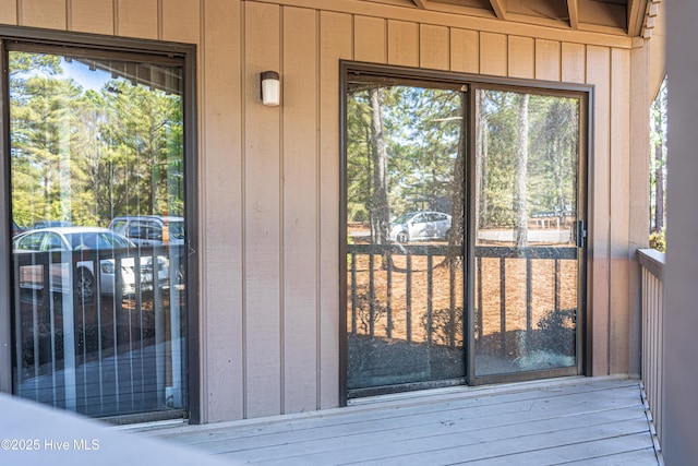 exterior space with hardwood / wood-style flooring