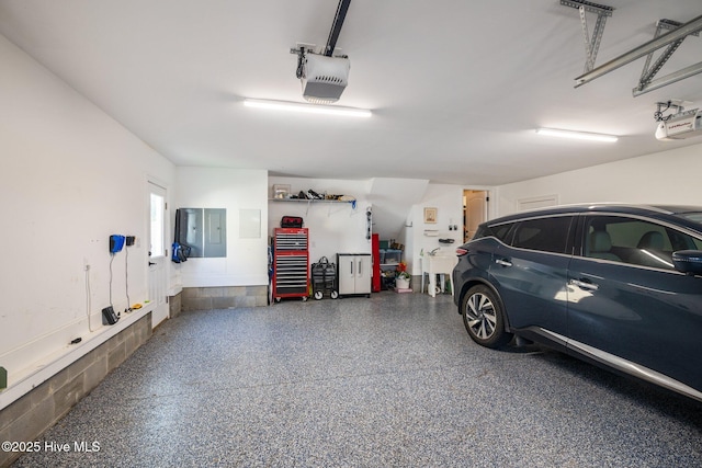 garage with a garage door opener