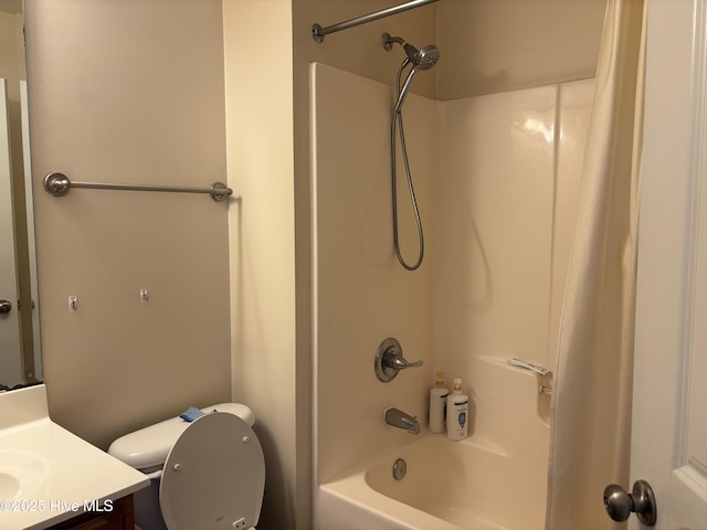 full bathroom featuring  shower combination, toilet, and vanity