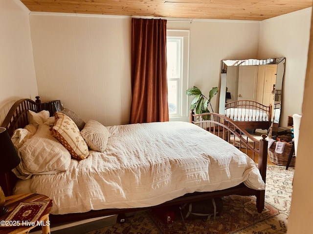 bedroom with wood ceiling