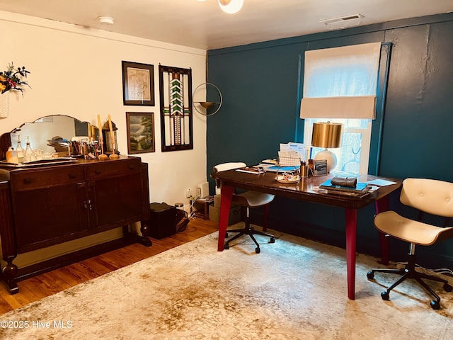 home office featuring hardwood / wood-style flooring