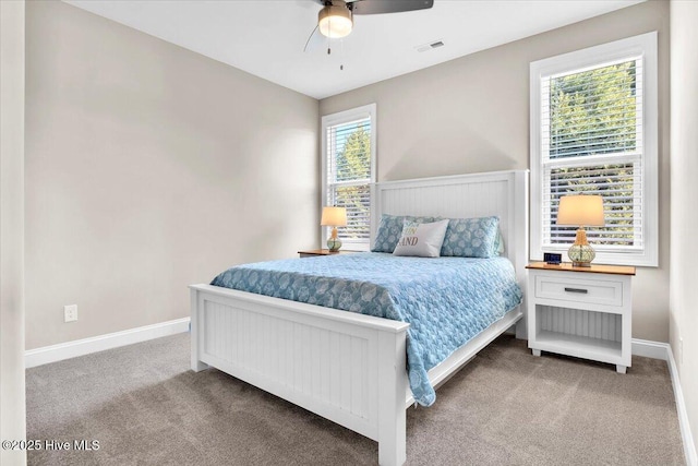 bedroom with carpet floors and ceiling fan