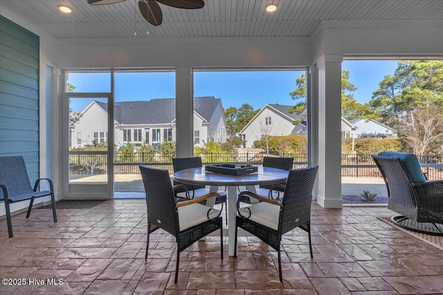 sunroom / solarium featuring ceiling fan and a healthy amount of sunlight