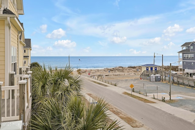 view of water feature with a beach view