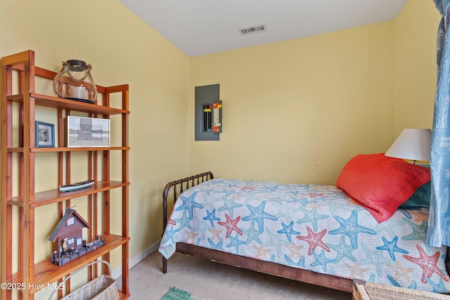 carpeted bedroom with electric panel