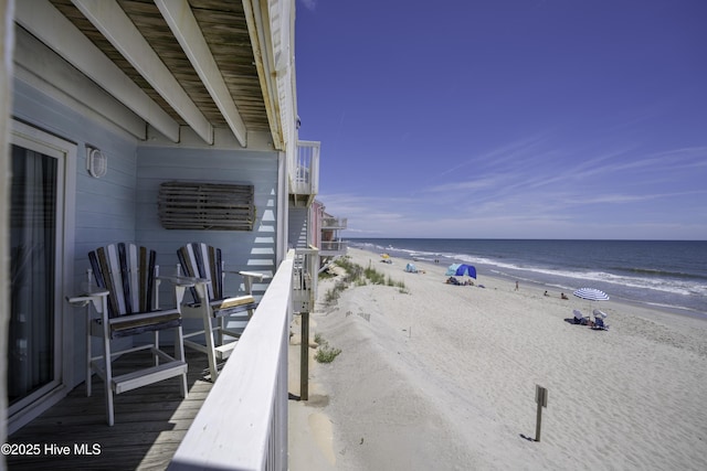 view of water feature with a beach view