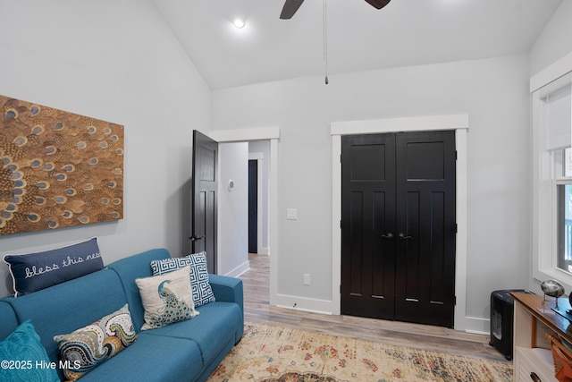 1611 Golfers Ridge Dr SE, Bolivia, NC 28422 - living area featuring light wood-type flooring, ceiling fan, and high vaulted ceiling