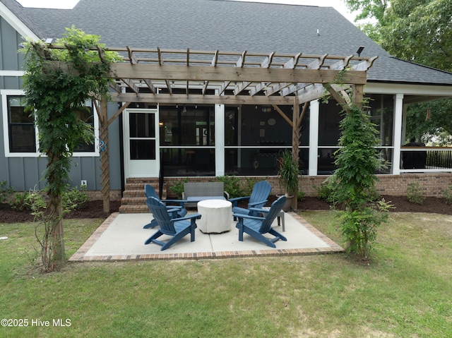 1611 Golfers Ridge Dr SE, Bolivia, NC 28422 - rear view of property featuring a patio area, a pergola, roof with shingles, and a lawn
