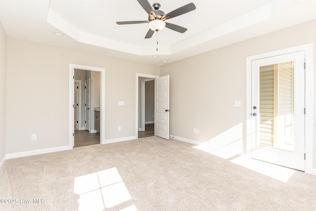 68 Tee Dr, Selma, NC 27576 - unfurnished bedroom with recessed lighting, a raised ceiling, carpet floors, baseboards, and ceiling fan