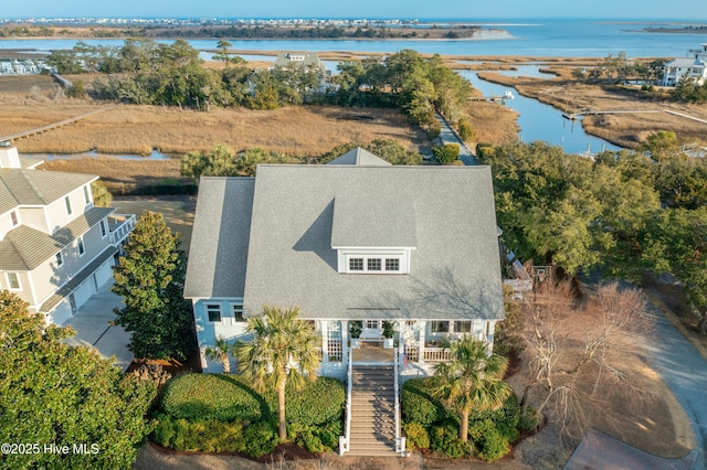 aerial view with a water view