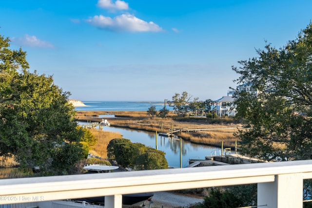 water view with a boat dock
