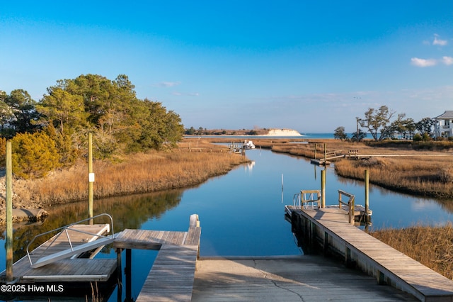 dock area featuring a water view