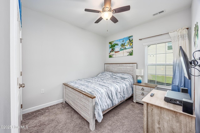 bedroom with carpet flooring and ceiling fan