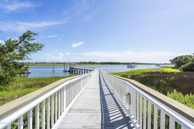 dock area with a water view