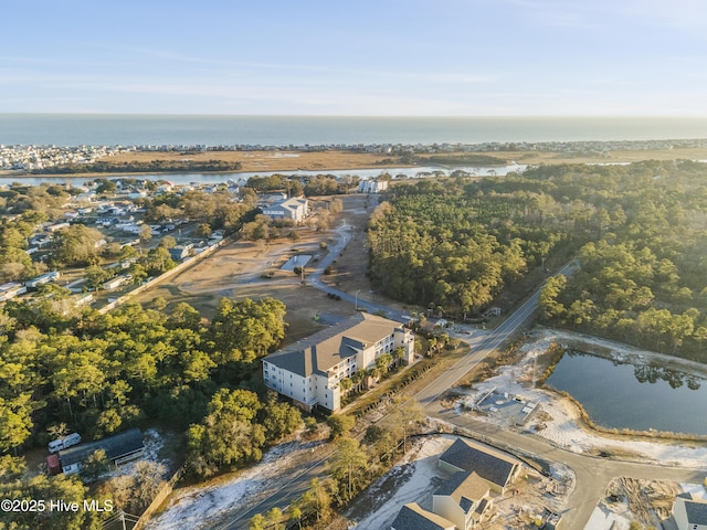 drone / aerial view featuring a water view