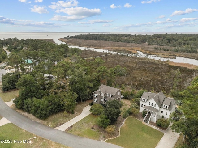 bird's eye view featuring a water view