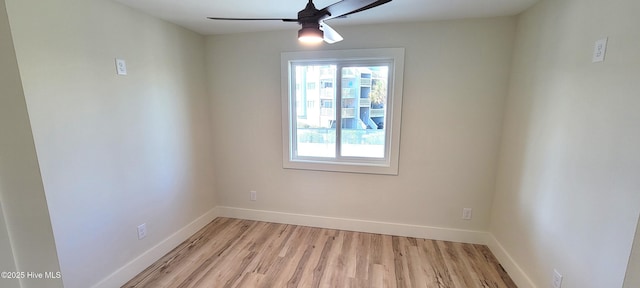 unfurnished room with light hardwood / wood-style floors and ceiling fan