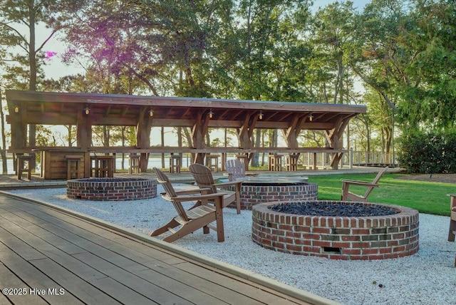 deck with a fire pit