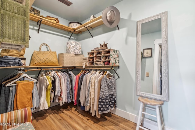 walk in closet featuring hardwood / wood-style floors