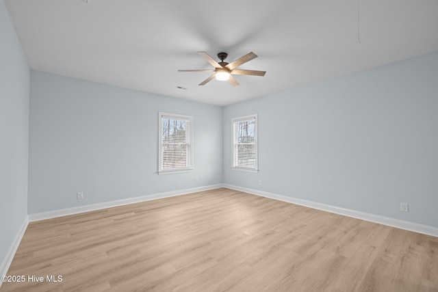 empty room featuring ceiling fan and light hardwood / wood-style floors