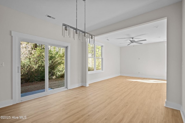 interior space featuring ceiling fan and light hardwood / wood-style floors