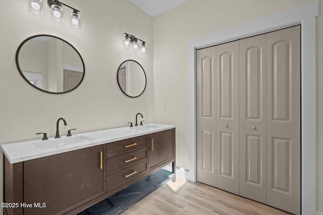 bathroom featuring vanity and wood-type flooring