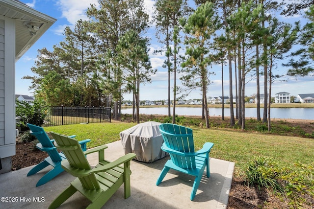 view of patio / terrace with a water view