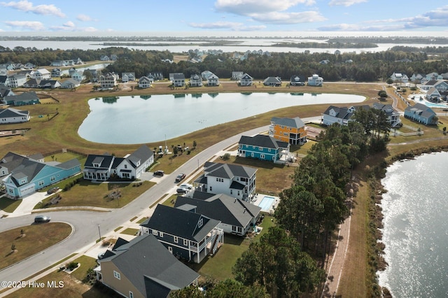 bird's eye view featuring a water view