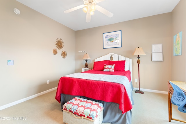 bedroom featuring ceiling fan and carpet flooring