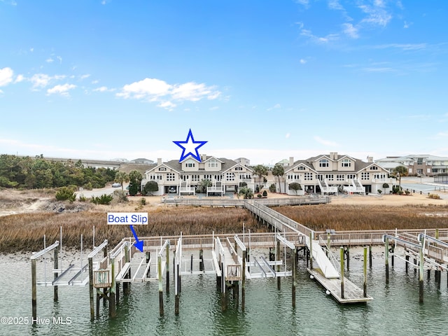 view of dock with a water view