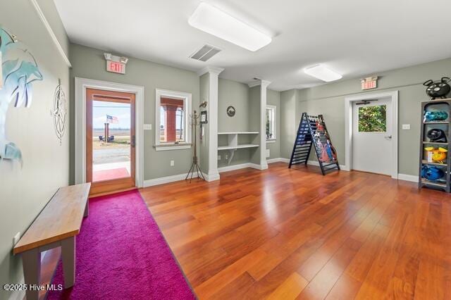22327 NC Highway 55, Oriental, NC 28571 - game room featuring hardwood / wood-style flooring and decorative columns