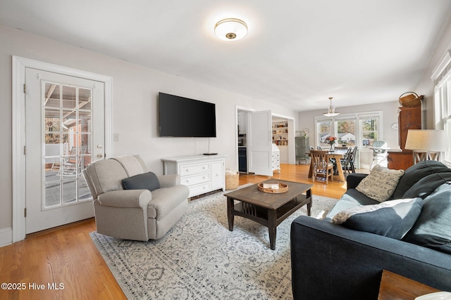 living room with light hardwood / wood-style flooring