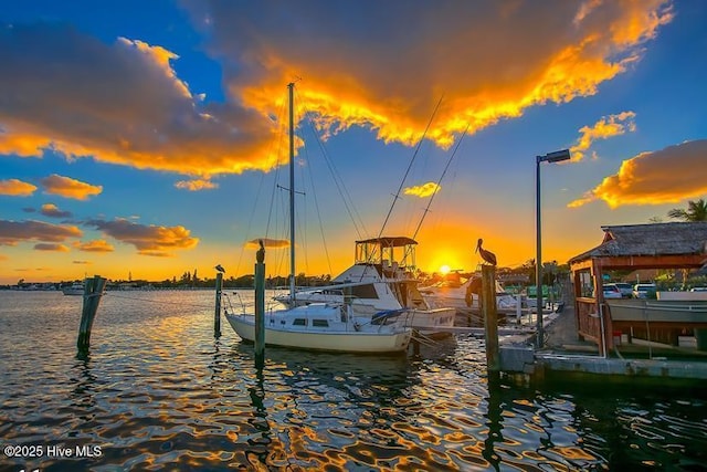 view of dock with a water view