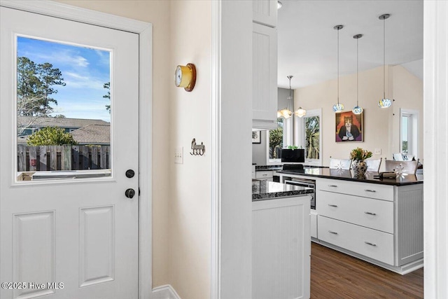 doorway to outside featuring dark wood-type flooring