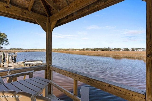 view of dock with a water view