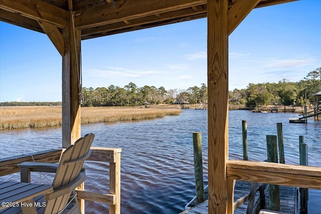 view of dock with a water view