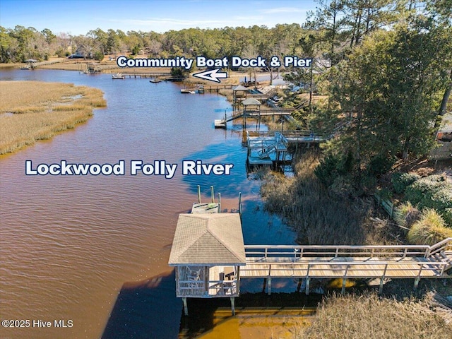 view of dock with a water view