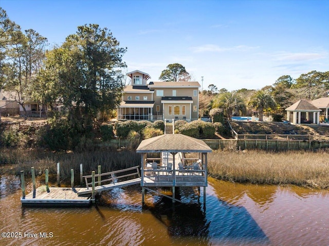 dock area with a water view