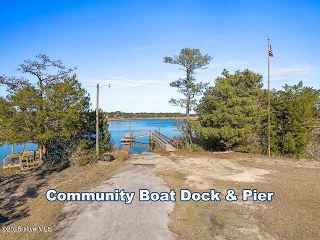 exterior space featuring a dock