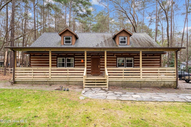 view of log cabin