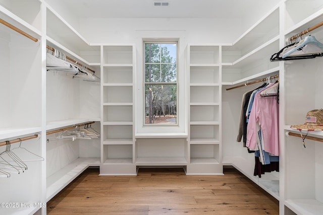 spacious closet featuring light hardwood / wood-style flooring